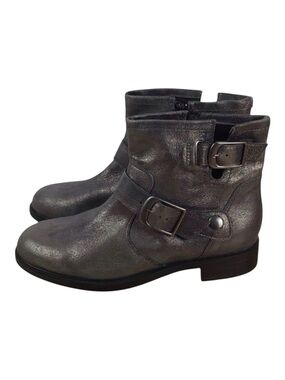 Bocage grey silver shiny ankle chelsea boot moto harness leather bikercore vegan